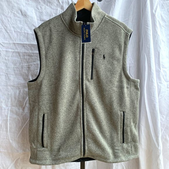 Polo Ralph Lauren Fleece Knit Full-Zip Mockneck Vest Gray